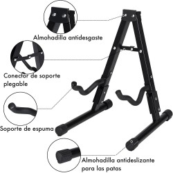 Soporte de suelo para guitarra plegable Base tipo A con estructura metálica, acolchado protector y patas antideslizantes