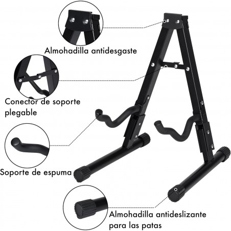 Soporte de suelo para guitarra plegable Base tipo A con estructura metálica, acolchado protector y patas antideslizantes