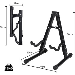 Soporte de suelo para guitarra plegable Base tipo A con estructura metálica, acolchado protector y patas antideslizantes