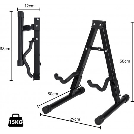 Soporte de suelo para guitarra plegable Base tipo A con estructura metálica, acolchado protector y patas antideslizantes