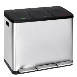 Papelera triple de cocina, 3 X 15 L, con tapas independientes marcadas por color, cubo de basura triple de acero