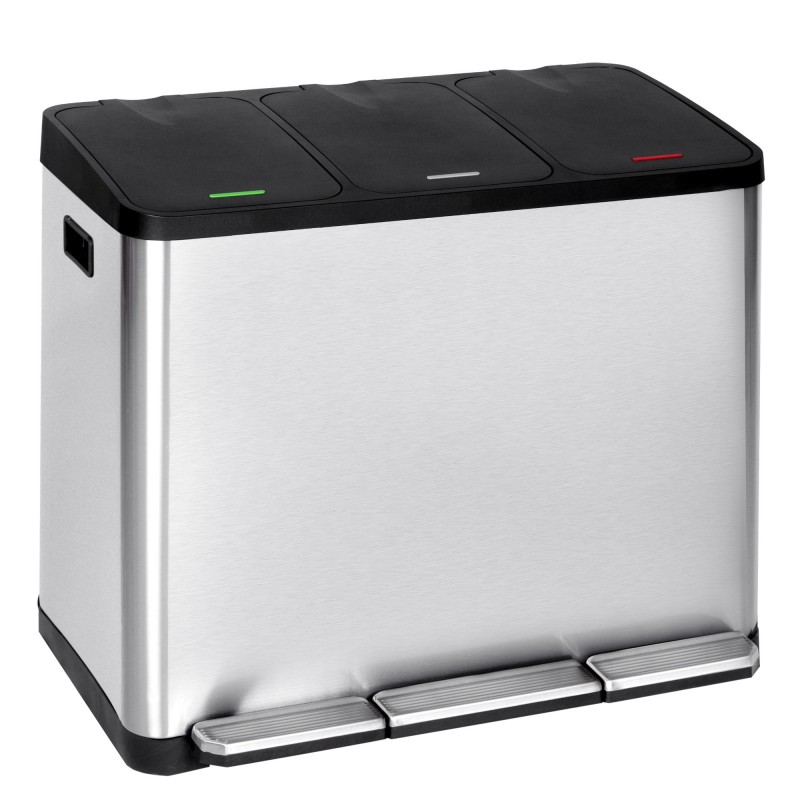 Papelera triple de cocina, 3 X 15 L, con tapas independientes marcadas por color, cubo de basura triple de acero