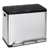Papelera triple de cocina, 3 X 15 L, con tapas independientes marcadas por color, cubo de basura triple de acero