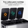 Papelera triple de cocina, 3 X 15 L, con tapas independientes marcadas por color, cubo de basura triple de acero