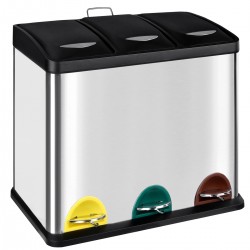 Cubo de Basura reciclaje 3 compartimentos, Papelera triple de cocina, 3x 8 L, de acero, con pedal, tres colores,