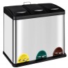 Cubo de Basura reciclaje 3 compartimentos, Papelera triple de cocina, 3x 8 L, de acero, con pedal, tres colores,
