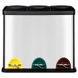 Cubo de Basura reciclaje 3 compartimentos, Papelera triple de cocina, 3x 8 L, de acero, con pedal, tres colores,