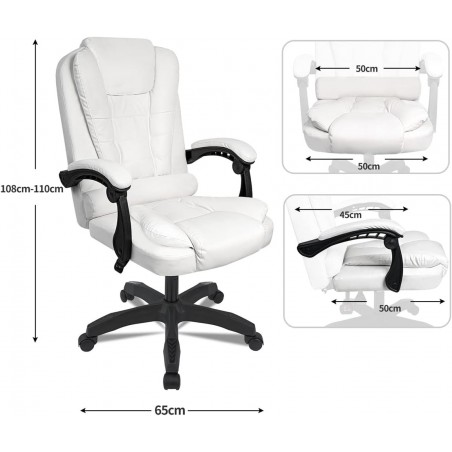 Sillón o Silla de Oficina Director cómodo con Ruedas ergonómico reclinable Piel sintética Acolchado y Giratorio. Estudio