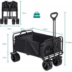 Carro de Mano Plegable con Ruedas Grandes Todoterreno | Carrito Multiusos Ideal Playa, Compra, Jardín o Camping | 150 kg