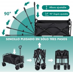 Carro de Mano Plegable con Ruedas Grandes Todoterreno | Carrito Multiusos Ideal Playa, Compra, Jardín o Camping | 150 kg