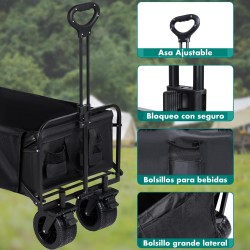 Carro de Mano Plegable con Ruedas Grandes Todoterreno | Carrito Multiusos Ideal Playa, Compra, Jardín o Camping | 150 kg