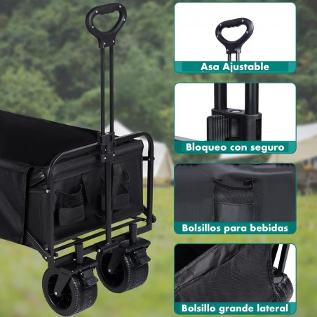 Carro de Mano Plegable con Ruedas Grandes Todoterreno | Carrito Multiusos Ideal Playa, Compra, Jardín o Camping | 150 kg