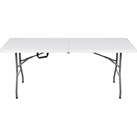 Mesa plegable camping portátil, jardín, catering. Auxiliar y Rectangular 180x70cm. Hasta 150kg de carga. Blanca