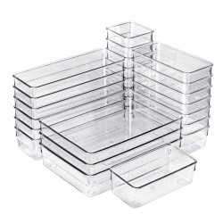 Set de 25 Cajones de Organización | Organizadores de Plástico Transparentes | Separadores de Cajones para Escritorio