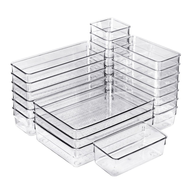 Set de 25 Cajones de Organización | Organizadores de Plástico Transparentes | Separadores de Cajones para Escritorio