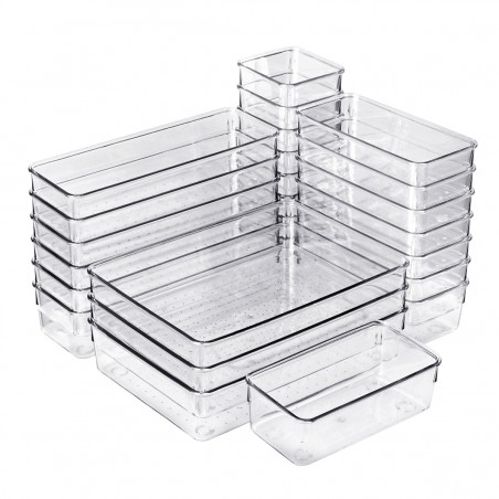 Set de 25 Cajones de Organización | Organizadores de Plástico Transparentes | Separadores de Cajones para Escritorio