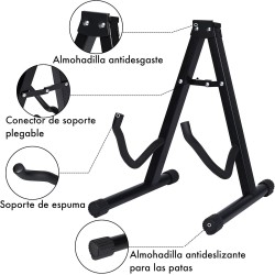 Soporte de suelo para guitarra plegable Base tipo A con estructura metálica, acolchado protector y patas antideslizantes