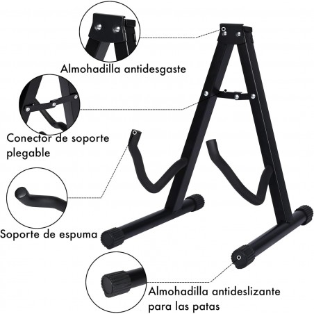 Soporte de suelo para guitarra plegable Base tipo A con estructura metálica, acolchado protector y patas antideslizantes