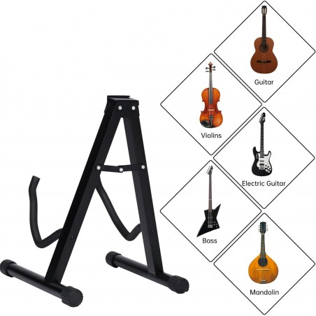 Soporte de suelo para guitarra plegable Base tipo A con estructura metálica, acolchado protector y patas antideslizantes