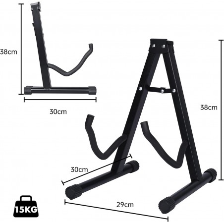 Soporte de suelo para guitarra plegable Base tipo A con estructura metálica, acolchado protector y patas antideslizantes