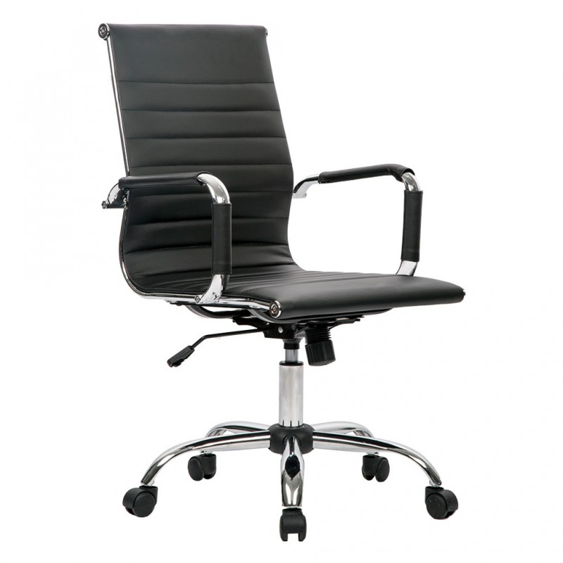 Silla de Oficina o escritorio Negra de Diseño Moderno y elegante - Ergonomica y Reclinable - de Piel Cuero Sintetico