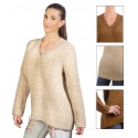 Suéter de Cuello en Pico para Mujer Beige / Marron