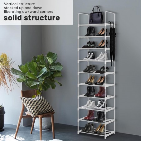 Zapatero Organizador de Zapatos T-LOVENDO con 10 Baldas Estrecho 30x45x174 cm Armario Abierto de Tubos Metálicos Negro