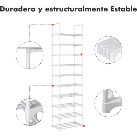 Zapatero Organizador de Zapatos T-LOVENDO con 10 Baldas Estrecho 30x45x174 cm Armario Abierto de Tubos Metálicos Negro