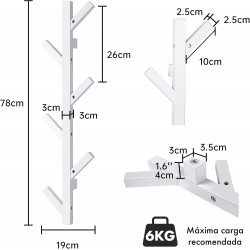 Perchero de pared madera maciza de haya vertical 6 Ganchos. Moderno. Ideal recibidor, entrada, salón, dormitorio. Diseño