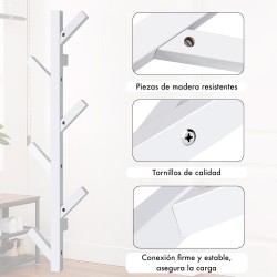 Perchero de pared madera maciza de haya vertical 6 Ganchos. Moderno. Ideal recibidor, entrada, salón, dormitorio. Diseño