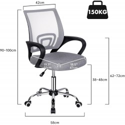 Silla de Oficina Ergonómica con Ruedas y Soporte Lumbar - Juvenil Altura Regulable Giratoria 360 Grados