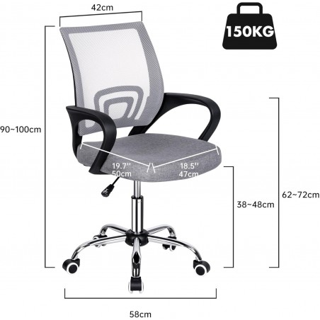 Silla de Oficina Ergonómica con Ruedas y Soporte Lumbar - Juvenil Altura Regulable Giratoria 360 Grados