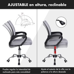 Silla de Oficina Ergonómica con Ruedas y Soporte Lumbar - Juvenil Altura Regulable Giratoria 360 Grados
