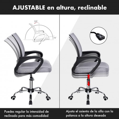 Silla de Oficina Ergonómica con Ruedas y Soporte Lumbar - Juvenil Altura Regulable Giratoria 360 Grados
