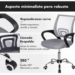 Silla de Oficina Ergonómica con Ruedas y Soporte Lumbar - Juvenil Altura Regulable Giratoria 360 Grados
