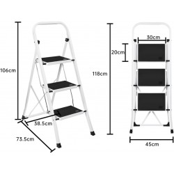 Escalera Plegable de Tijera - Peldaños - Taburete - Antideslizante - Bloqueo de Seguridad - Fácil de Guardar - Tijera