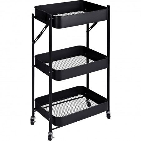 Carro Auxiliar Plegable Metálico con 3 Cajones y Ruedas - Carrito Organizador Estrecho para Cocina y Baño