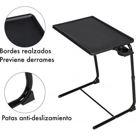 Mesa Plegable Auxiliar con Altura y Ángulo Ajustables - Mesita Portátil para Sofá, Cama, Escritorio y Comedor