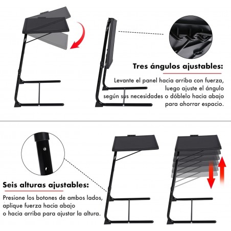 Mesa Plegable Auxiliar con Altura y Ángulo Ajustables - Mesita Portátil para Sofá, Cama, Escritorio y Comedor
