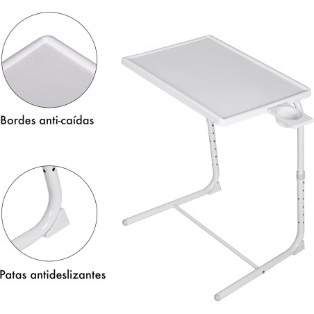 Mesa Plegable Auxiliar con Altura y Ángulo Ajustables - Mesita Portátil para Sofá, Cama, Escritorio y Comedor