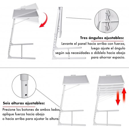 Mesa Plegable Auxiliar con Altura y Ángulo Ajustables - Mesita Portátil para Sofá, Cama, Escritorio y Comedor