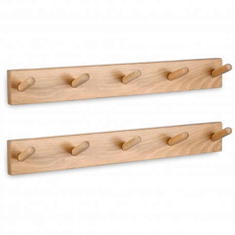 Perchero de Pared Madera Pack de 2 unidades con 5 Ganchos Colgador de Diseño para Recibidor, Entrada, Dormitorio, Baño