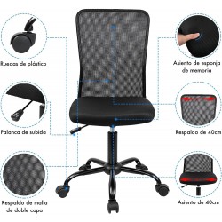 Silla de Oficina o Escritorio ergonómica. Sin reposabrazos. Juvenil sin Brazos. Tela Transpirable. con Ruedas, giratoria