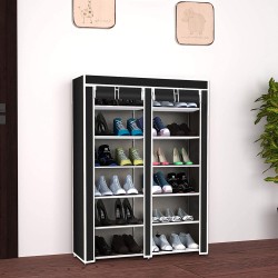 Zapatero Armario tela con cremallera entrada recibidor o garaje Grande 36 pares. 110x110x30cm. Doble. 6x2 Niveles. Negro