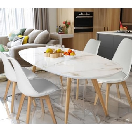 Pack 4 Sillas Comedor Nórdicas T-LOVENDO con Patas Madera Maciza Haya y Asiento Acolchado Tapizado - Estilo Escandinavo