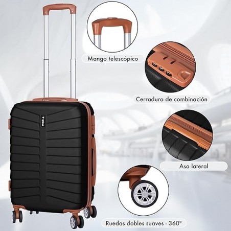 Juego de 3 Maletas Rígidas ABS con 4 Ruedas 360° - Set Trolley Cabina, Mediana y Grande para Viaje