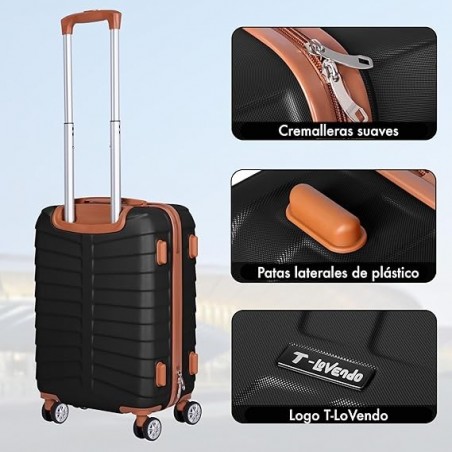 Juego de 3 Maletas Rígidas ABS con 4 Ruedas 360° - Set Trolley Cabina, Mediana y Grande para Viaje