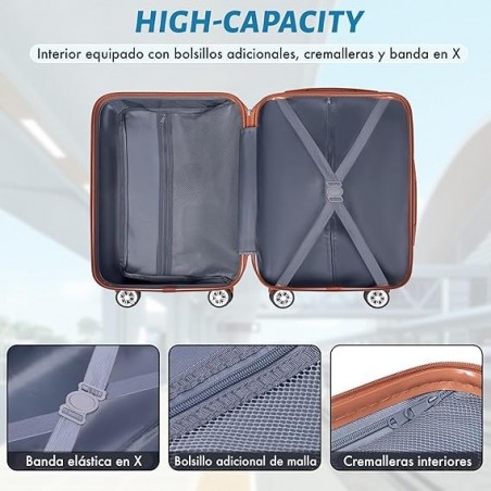 Juego de 3 Maletas Rígidas ABS con 4 Ruedas 360° - Set Trolley Cabina, Mediana y Grande para Viaje