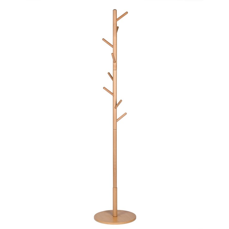 Perchero de Pie de Madera de Haya Base de Disco Redonda para Pasillo Entrada Montaje en Dos Alturas para Abrigos Bolsos
