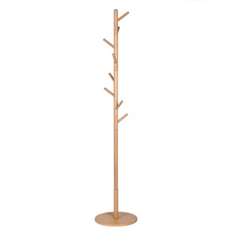 Perchero de Pie de Madera de Haya Base de Disco Redonda para Pasillo Entrada Montaje en Dos Alturas para Abrigos Bolsos